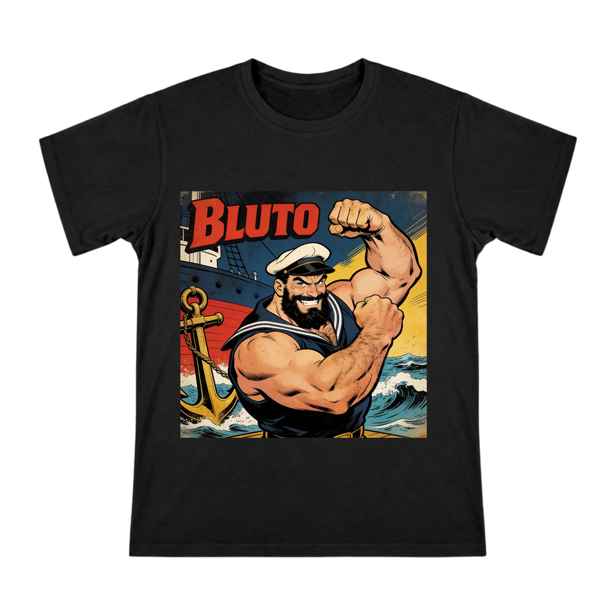 Vintage Bluto Sailor Comic Art Men's Cotton T-Shirt front [ai-pod:c1cc1e0c6194f8571bb018f938e06cea]