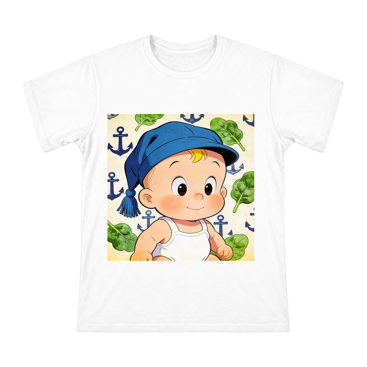 Retro Cartoon Baby with Anchor and Spinach Print Men's Short Sleeve T-Shirt front [ai-pod:3ebfd32dffdafe9d450f08b8b07d3ab5]