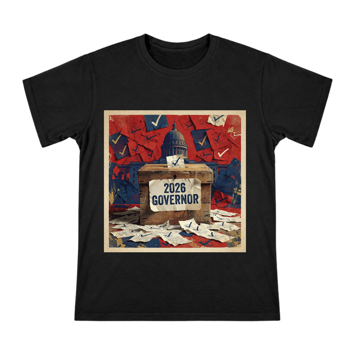 2026 Governor Vintage Ballot Box Men's Short Sleeve T-Shirt front [ai-pod:5ff7a1fdd8b0d7ab23cbe3b1791cf559]