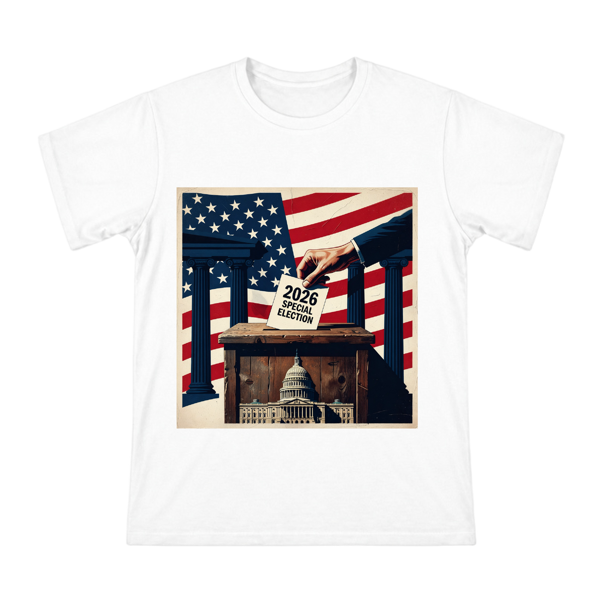 2026 Special Election Voting Moment Retro Illustration Men's Short Sleeve T-Shirt front [ai-pod:df53493ab20f9e359e7fa87eecf0b880]