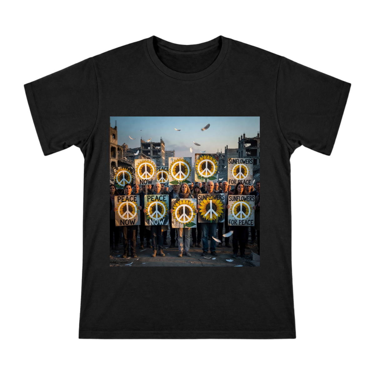 Sunflower and Peace Symbol Vintage Protest Sign Art Men's Short Sleeve T-Shirt front [ai-pod:25ef930b0bed8db00f8f20c935d71ad6]