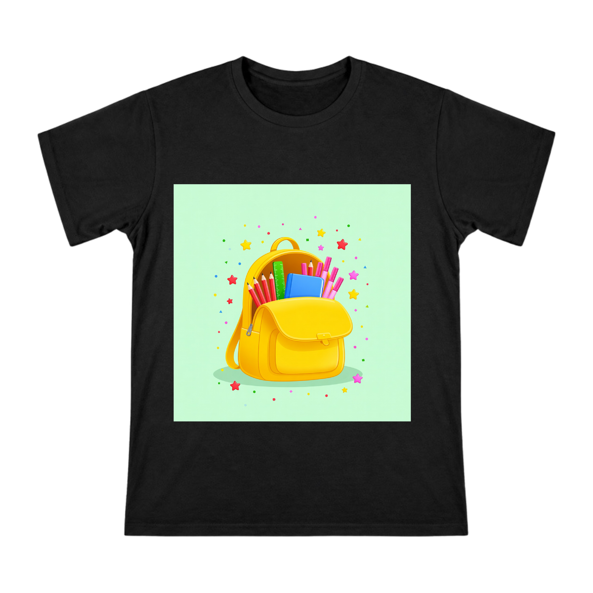 Yellow Cartoon Backpack with Stationery Custom Men's T-Shirt front [ai-pod:7cc59fa732afd7a6352f1a0364c6511d]