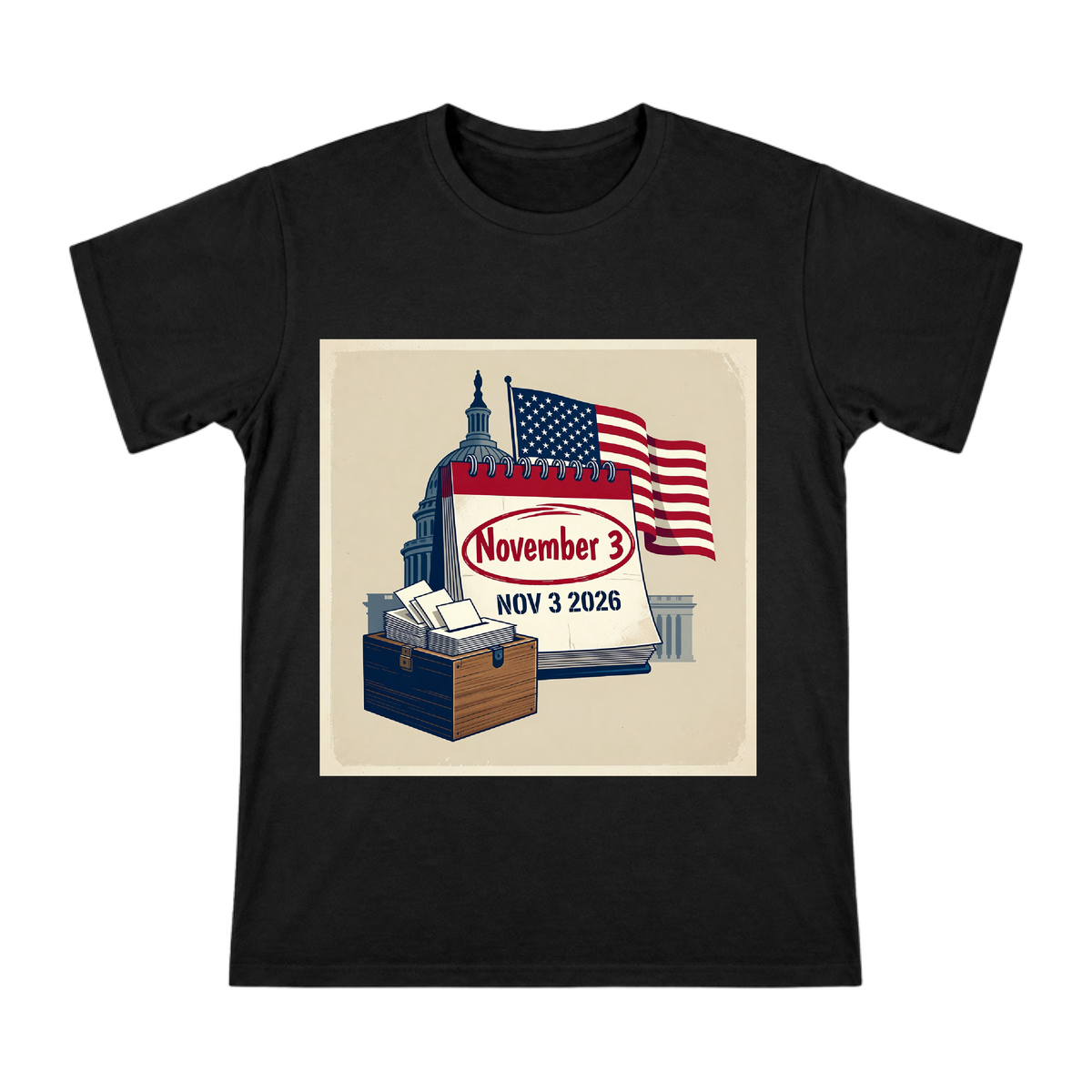 2026 US Midterm Election Retro Calendar Men's Cotton T-Shirt front [ai-pod:da961af2e180e4f663636458463f0bc0]