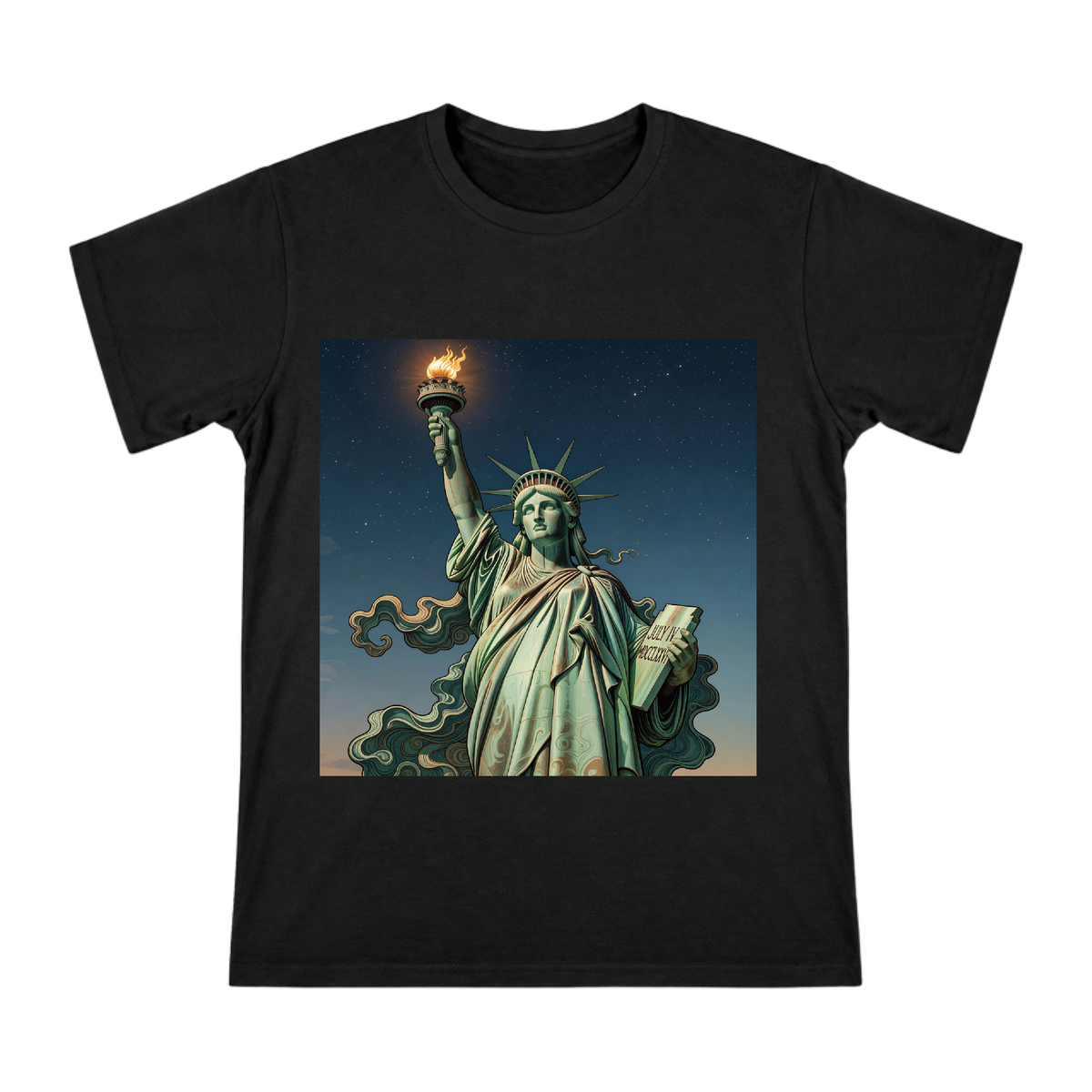 Art Nouveau Statue of Liberty Men's Custom T-Shirt front [ai-pod:d47cc30c8c4610af8baed22e5707fec9]