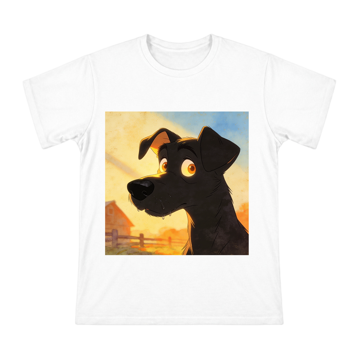 Vintage Cartoon Black Dog Awakening Morning Light Men's Short Sleeve T-Shirt front [ai-pod:f1538201587e42c1811cb6588a893b27]