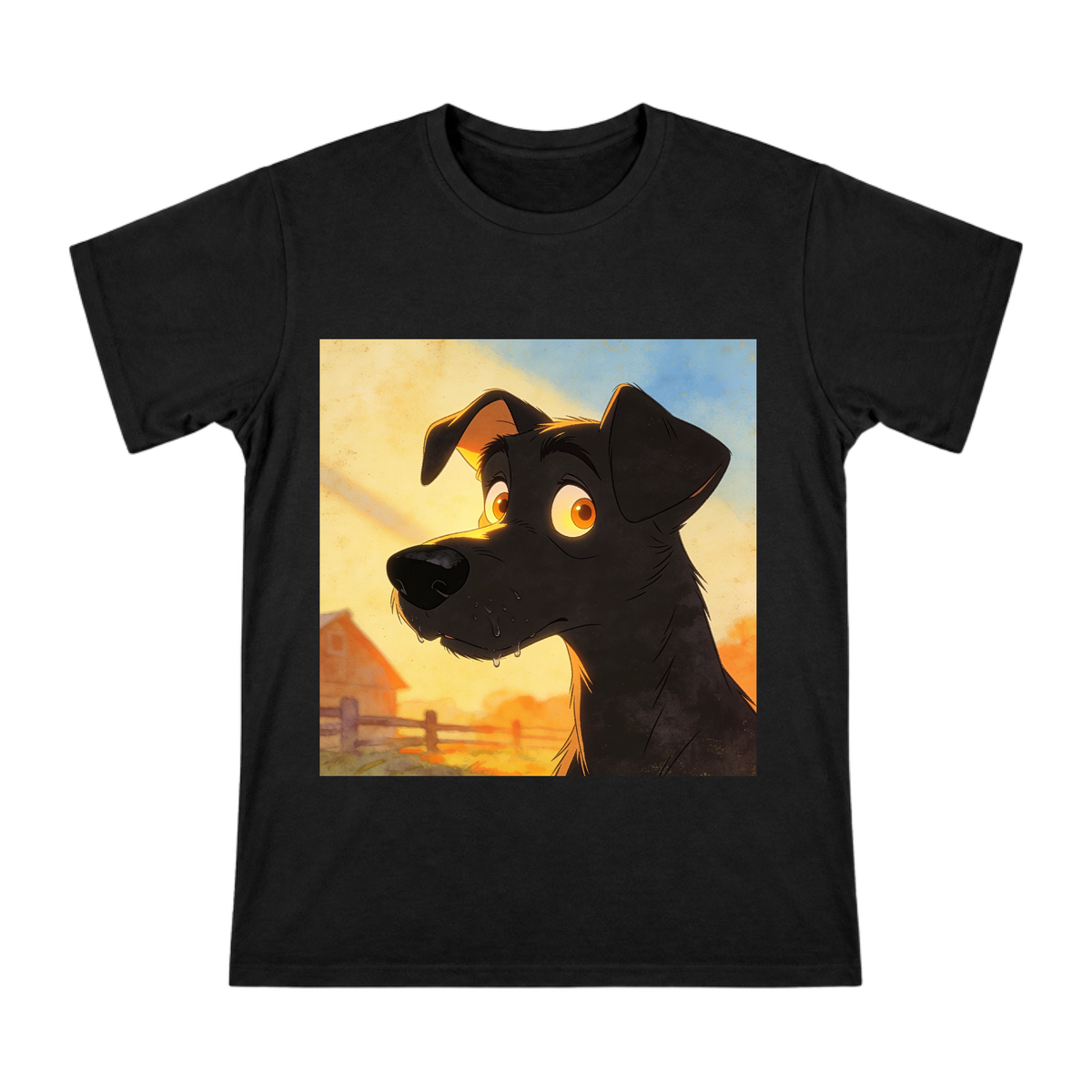 Vintage Cartoon Black Dog Awakening Morning Light Men's Short Sleeve T-Shirt front [ai-pod:029803afc7da6af1d1f58a0f0a5d9ead]
