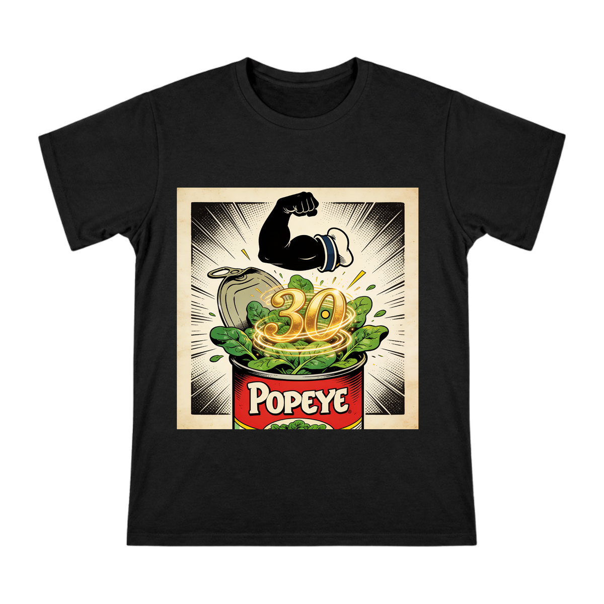 Vintage Comic Spinach Can and Golden 30th Anniversary Men's Short Sleeve T-Shirt front [ai-pod:973eea689f072f5d58afbb562653bc9a]