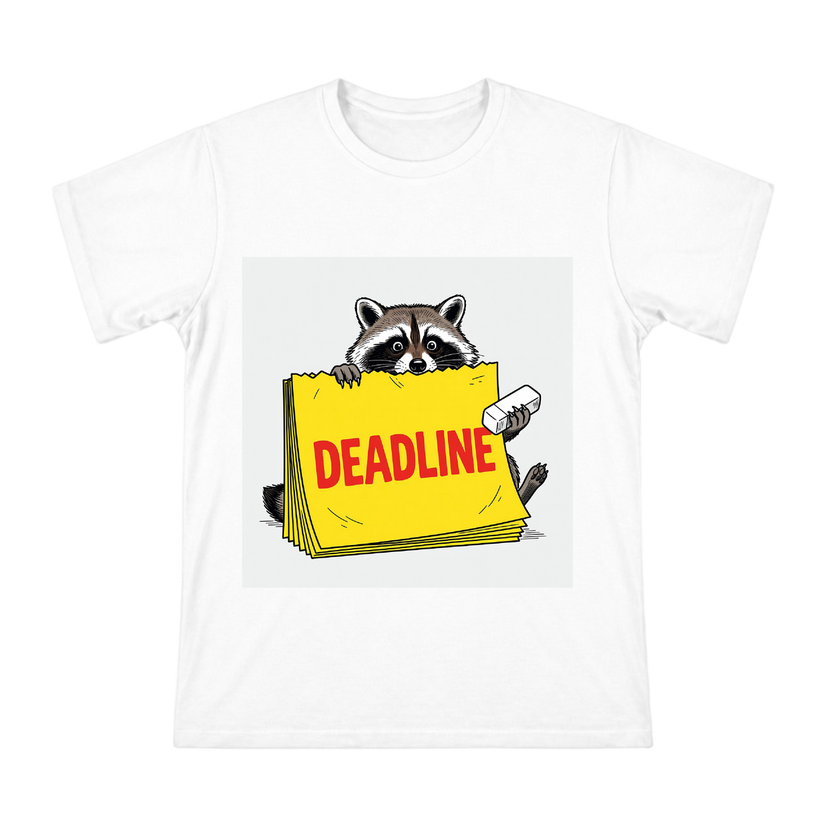 Deadline-Defying Raccoon Illustration Men's Short Sleeve T-Shirt front [ai-pod:f93ff6c3e26686b3dbf51163972621c2]