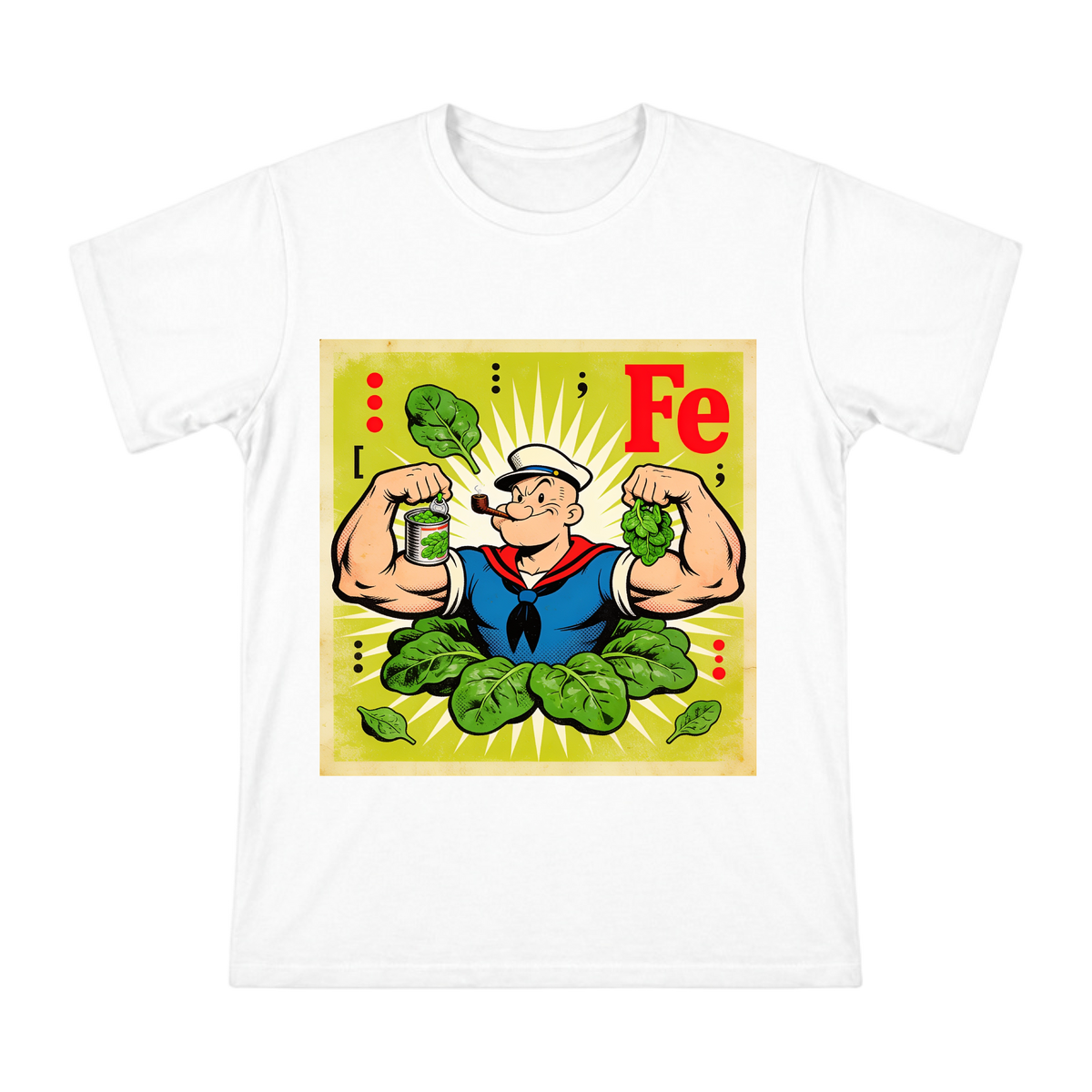 Retro American Comic Style Popeye Muscular Sailor with Spinach Can Men's Custom T-Shirt front [ai-pod:59de9dd27cd94fd3e653d25aec2133e7]