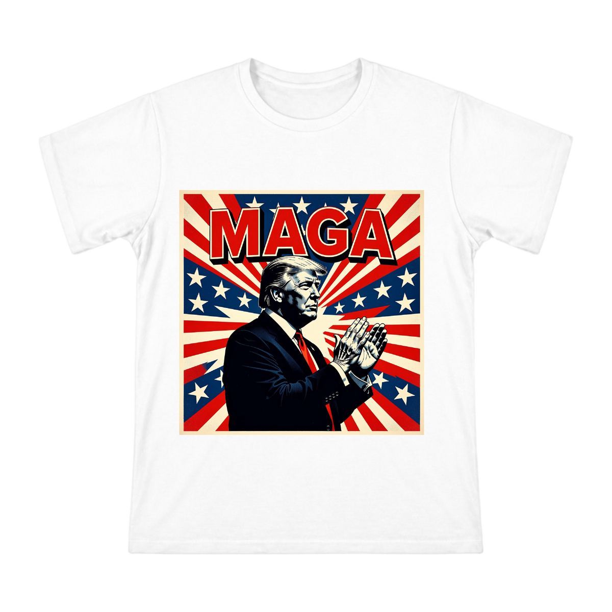 Political Pop Art Side Profile & Prayer Gesture T-Shirt front [ai-pod:ad7bda10721b19f41f12672b1375bf36]