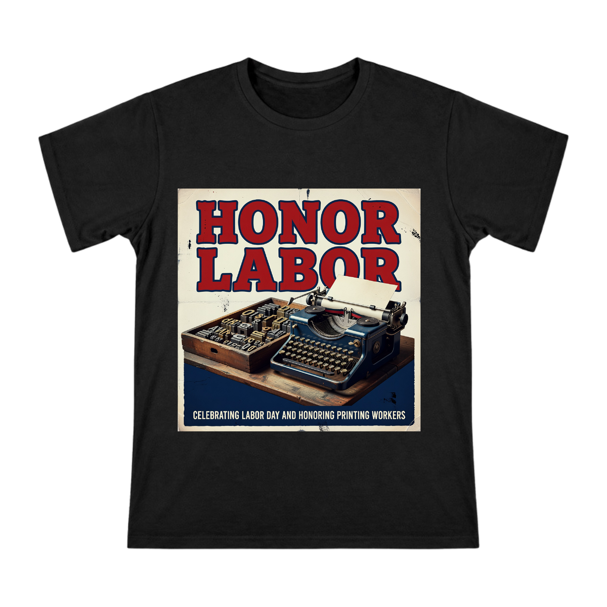 Vintage Typewriter and Metal Type Blocks Men's Cotton T-Shirt front [ai-pod:b1083a0772c4b9c5f8af7cfdfae295a4]