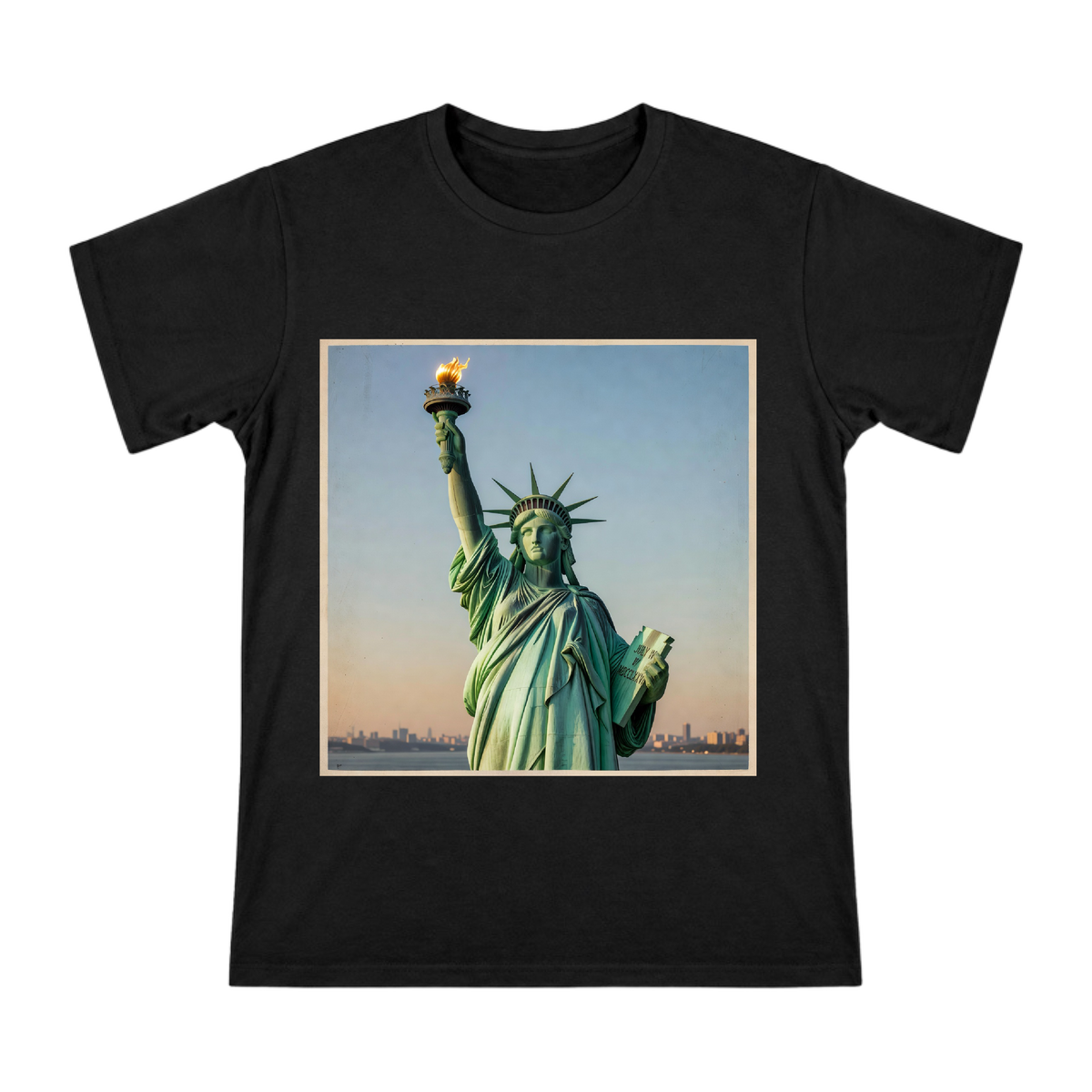 Statue of Liberty Torch Portrait Men's Cotton T-Shirt front [ai-pod:5359e0d4db5bdef5effe7ae727456845]