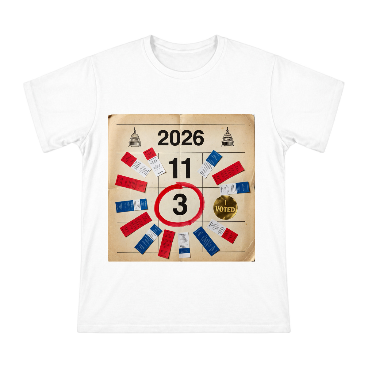 2026 Midterm Election Day Vintage Calendar Retro T-Shirt front [ai-pod:6363ba7d9c88c1c6f66c97ed0918acde]