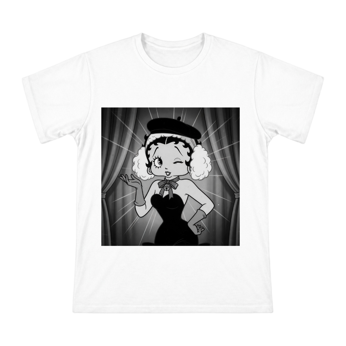 Vintage Betty Boop Poodle Tribute Men's Custom Print Cotton T-Shirt front [ai-pod:c7ad8f5645b4a09f0eebe15ee9b6e3d3]