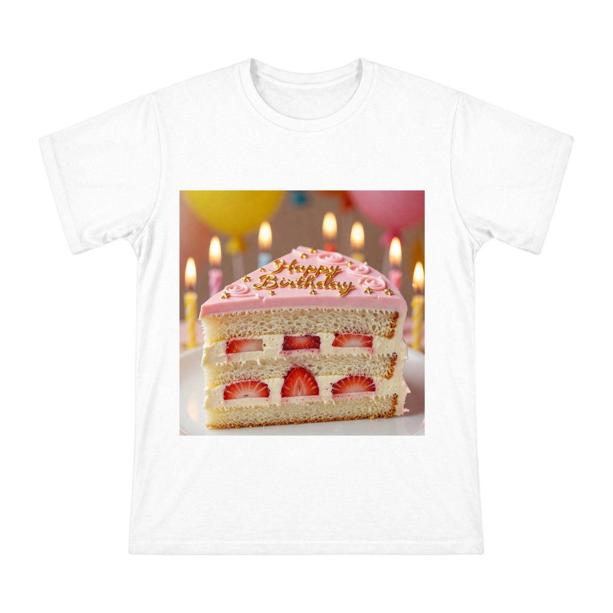 Pink Strawberry Birthday Cake Slice Men's Custom Short Sleeve T-Shirt front [ai-pod:7f2033f65b21c17300a862177b45d08f]