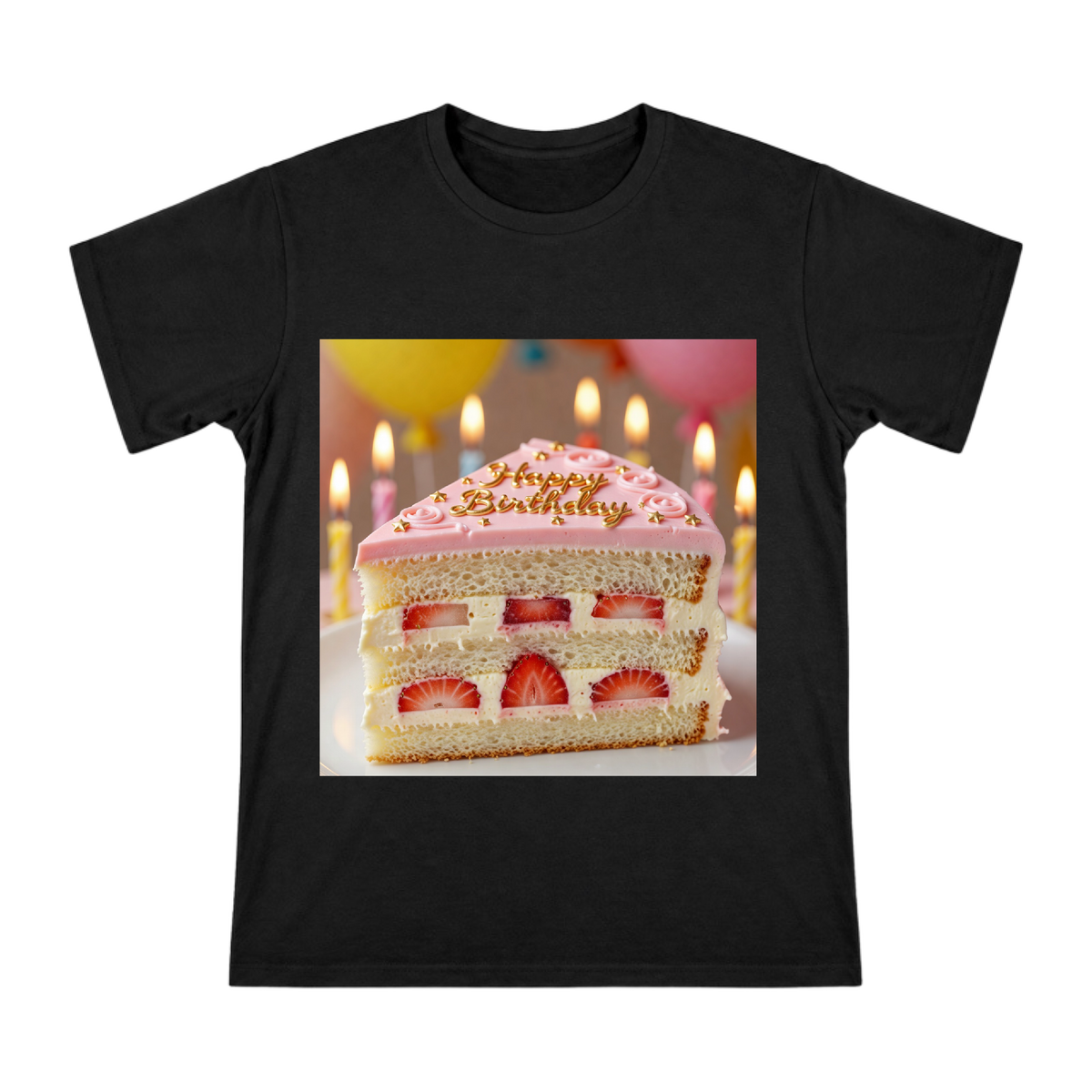 Pink Strawberry Birthday Cake Slice Men's Custom Short Sleeve T-Shirt front [ai-pod:0a3c6b1bfee9531090308ec7f00a3916]