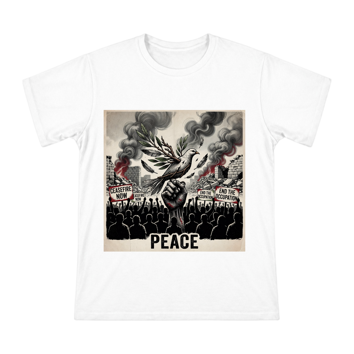 Peace and Ceasefire Anti-War Protest Art Men's Cotton T-Shirt front [ai-pod:0479f967bb24f8fd8985de8ff647b849]