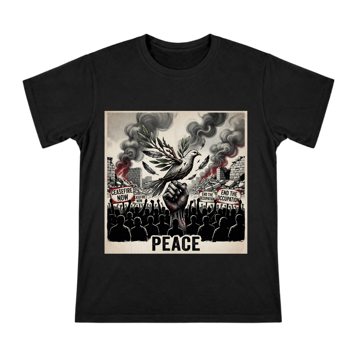Peace and Ceasefire Anti-War Protest Art Men's Cotton T-Shirt front [ai-pod:49c18cd92c5562f696a12459bd9e17be]