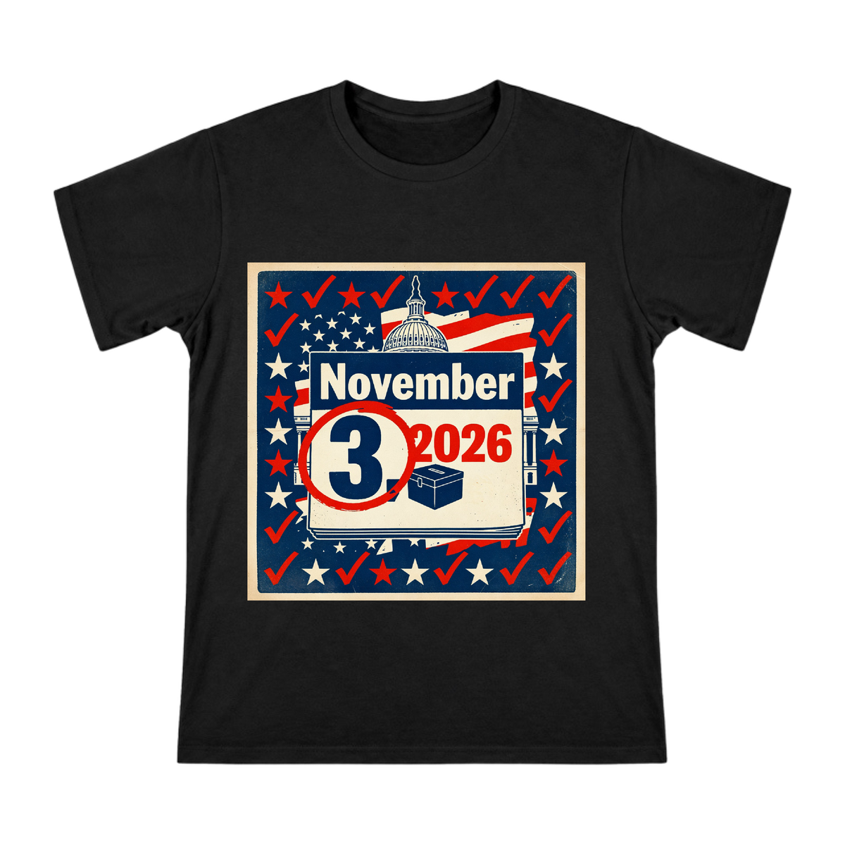 2026 Election Day Vintage Calendar Poster T-Shirt front [ai-pod:47414c5ba6f42230ea4c8a4c62d4fe9d]