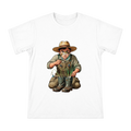 Gardener with Magnifying Glass in Rain Boots Men's Custom T-Shirt front [ai-pod:13af9f0931aa2983dfdca0187fe57fcd]