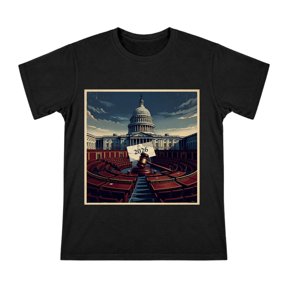 2026 Special Election Gavel and Chamber Illustration Men's Heavyweight Cotton T-Shirt front [ai-pod:f9a5ae6fbd020312f285497f772a5b15]