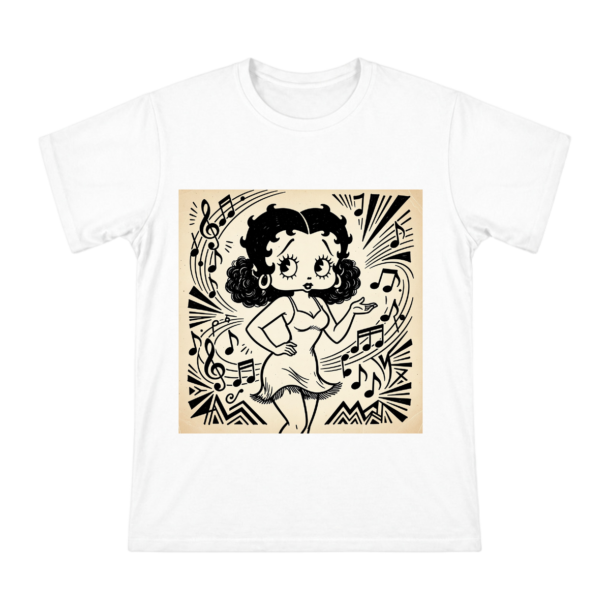 Vintage Jazz Diva with Art Deco Notes Men's Custom T-Shirt front [ai-pod:623488f084b448d44b30e897bb32b3b3]