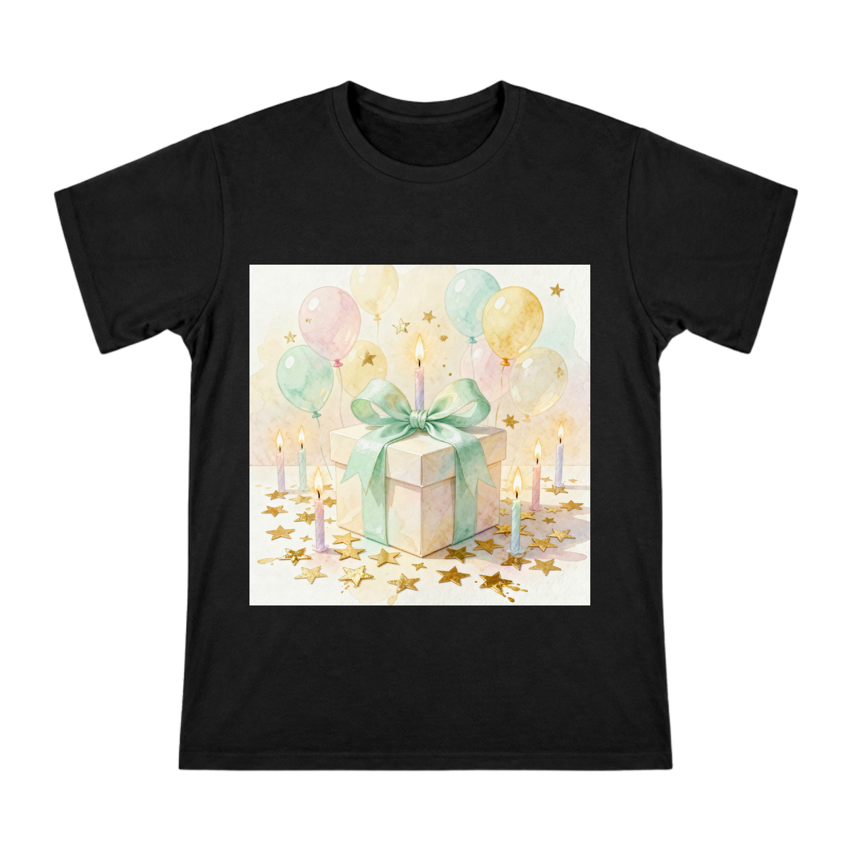Mint Green Ribbon Birthday Gift Box Watercolor Illustration Men's Custom Short Sleeve T-Shirt front [ai-pod:ed86fbd9f4e6a2aabf1c7c0489a0e71b]
