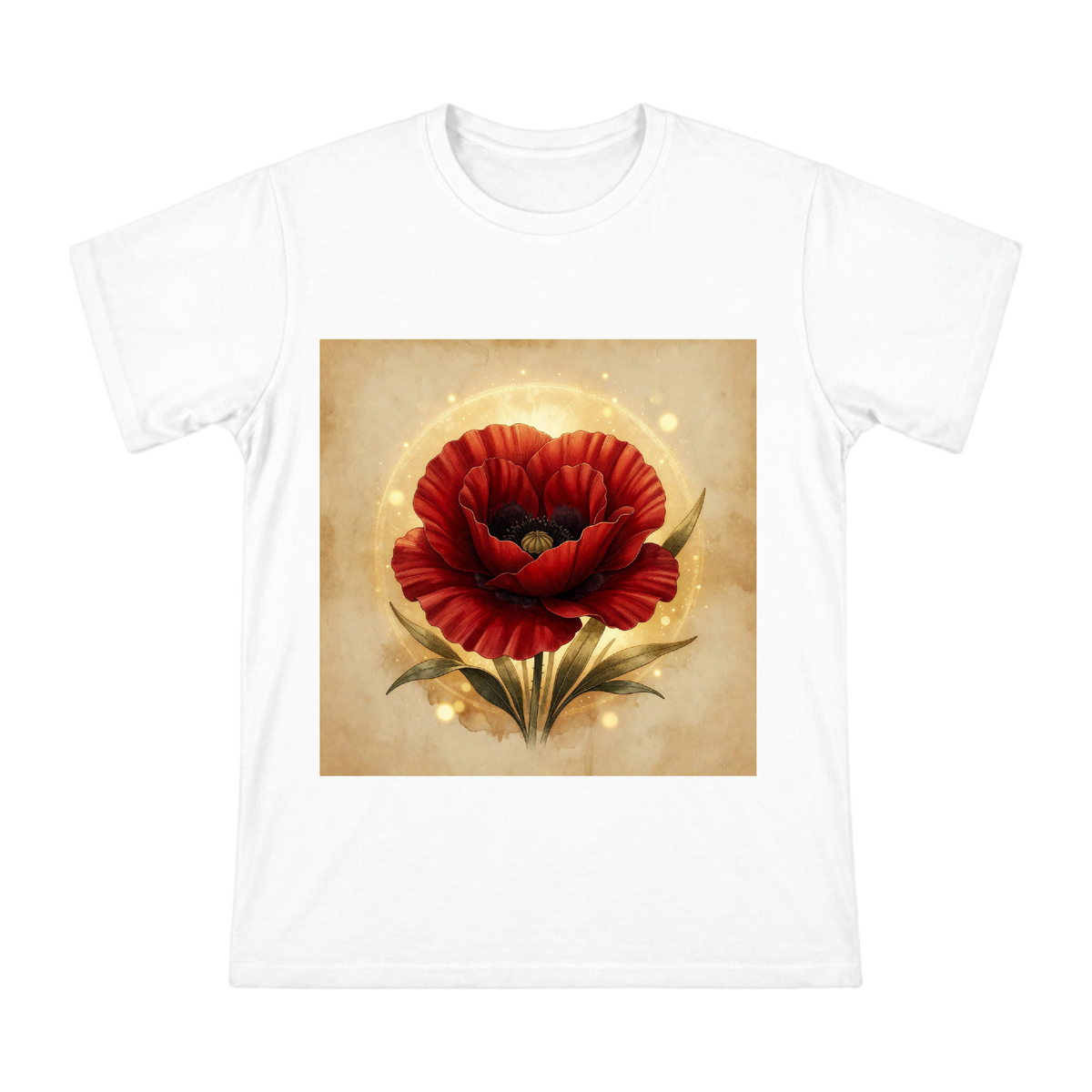 Vintage Red Poppy Botanical Illustration Men's Short Sleeve Cotton T-Shirt front [ai-pod:6c7b7d8e2c60bc625ec083d982d844f7]