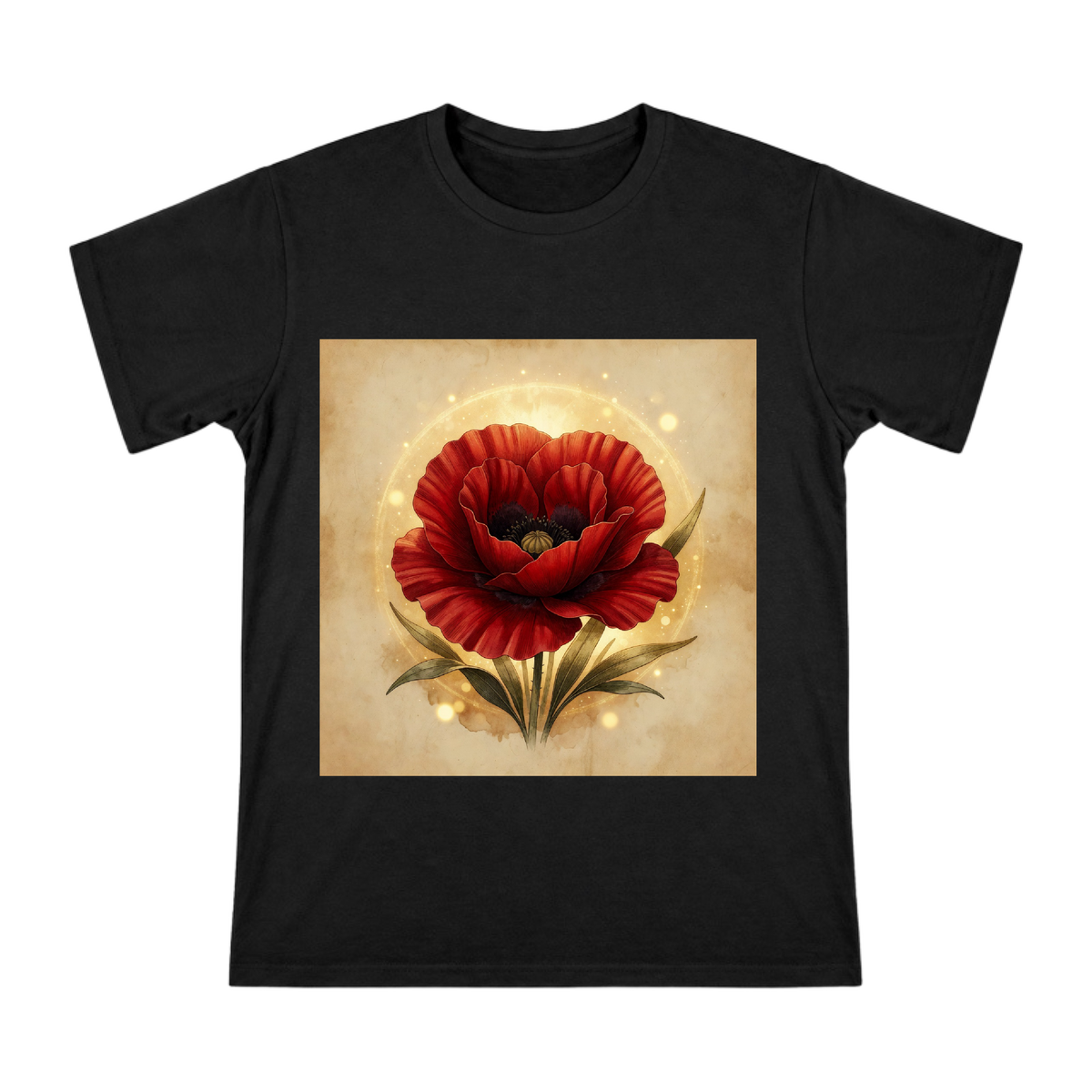 Vintage Red Poppy Botanical Illustration Men's Short Sleeve Cotton T-Shirt front [ai-pod:42ca8bb5e0f396c9df0138ef1916503b]