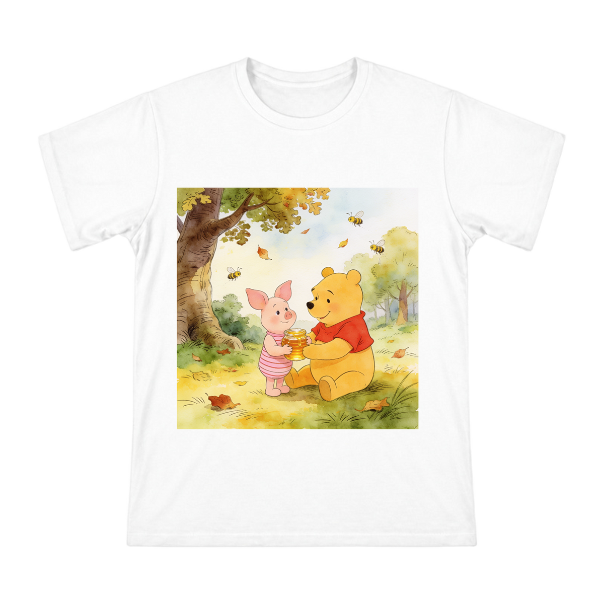 Winnie the Pooh and Piglet Autumn Honey Watercolor Illustration Men's Short Sleeve T-Shirt front [ai-pod:f3c18b137dc67521d536149389cfef13]