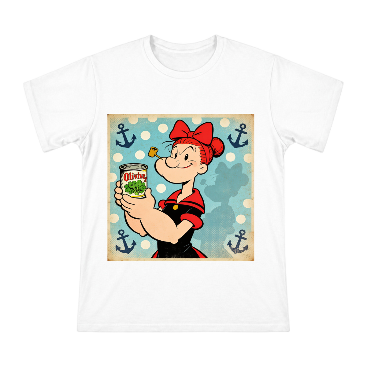 Vintage American Comic Olive Oyl Spinach Can Men's Custom T-Shirt front [ai-pod:84705f109eb459e008fa20524d29914b]