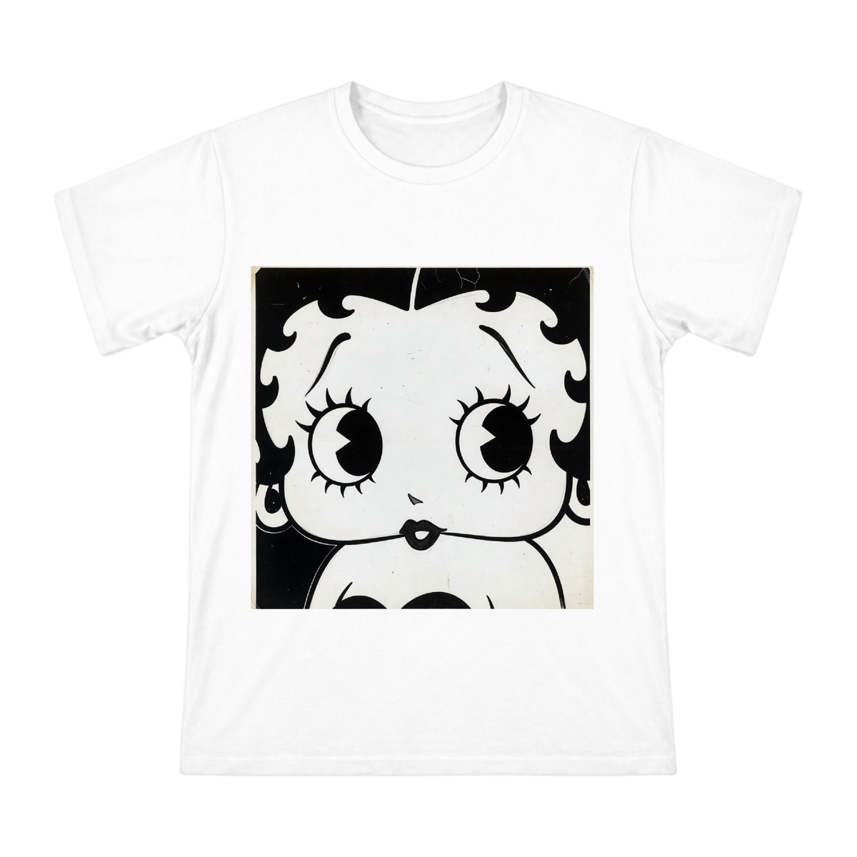 Betty Boop Retro Black and White Close-Up Print Men's Cotton T-Shirt front [ai-pod:fa16234b0e8e9b2fffdf0bb394762ca3]