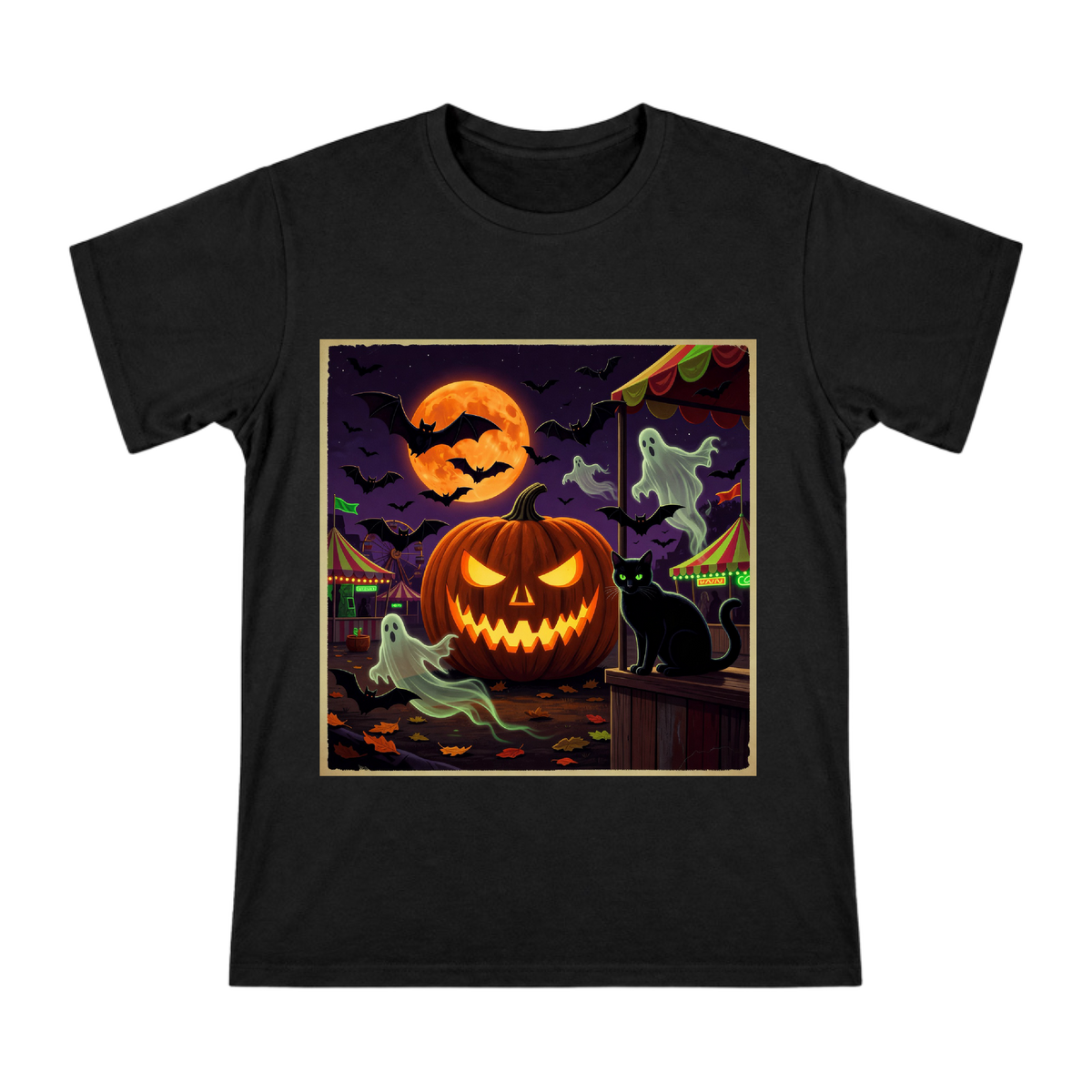 Halloween Jack O Lantern and Black Cat Illustration Men's Short Sleeve T-Shirt front [ai-pod:b2390747de4e57774229e74f5fba1c9e]