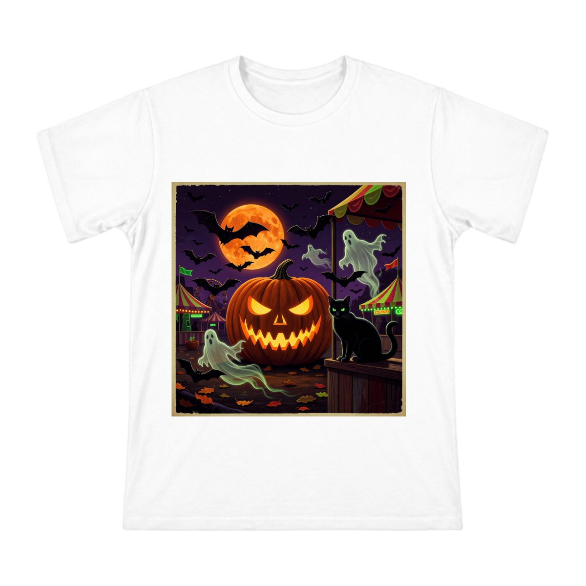 Halloween Jack O Lantern and Black Cat Illustration Men's Short Sleeve T-Shirt front [ai-pod:192657ce3167ec1fcddf2a824dfbdbba]