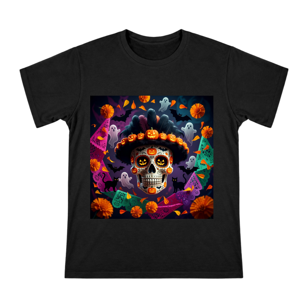 Sugar Skull Pumpkin Jack-o'-lantern Men's Short Sleeve T-Shirt front [ai-pod:ffbe6bed6155fa5e714f428e00219e81]
