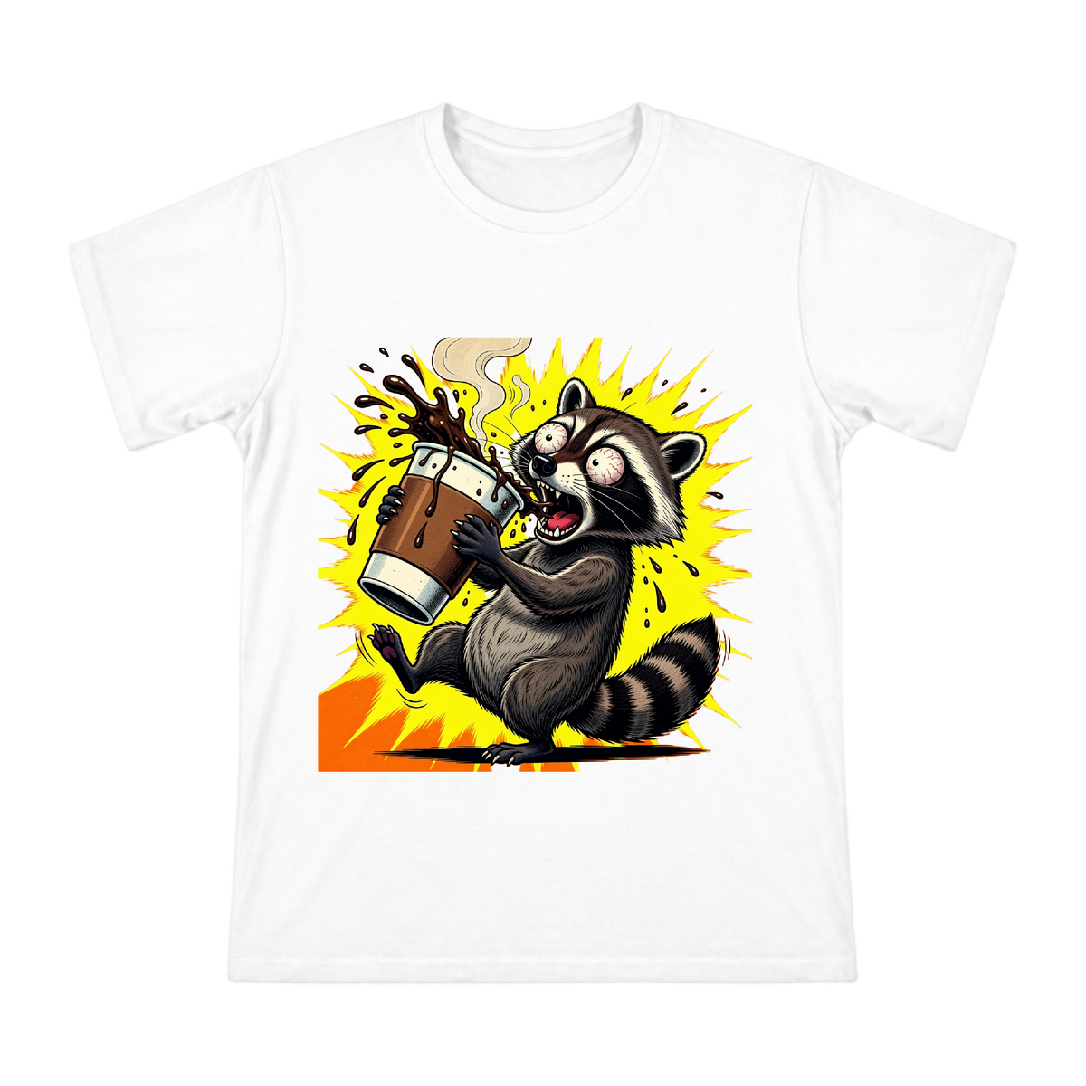 Caffeine-Overloaded Raccoon Graphic Men's Short Sleeve T-Shirt front [ai-pod:71ee813ded227d21c4a38983da46b19a]
