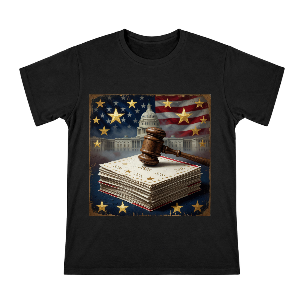 2026 Election Gavel and Star-Studded Ballot Men's Short Sleeve T-Shirt front [ai-pod:1f38fe31918371e6bc145781f1c7cca8]