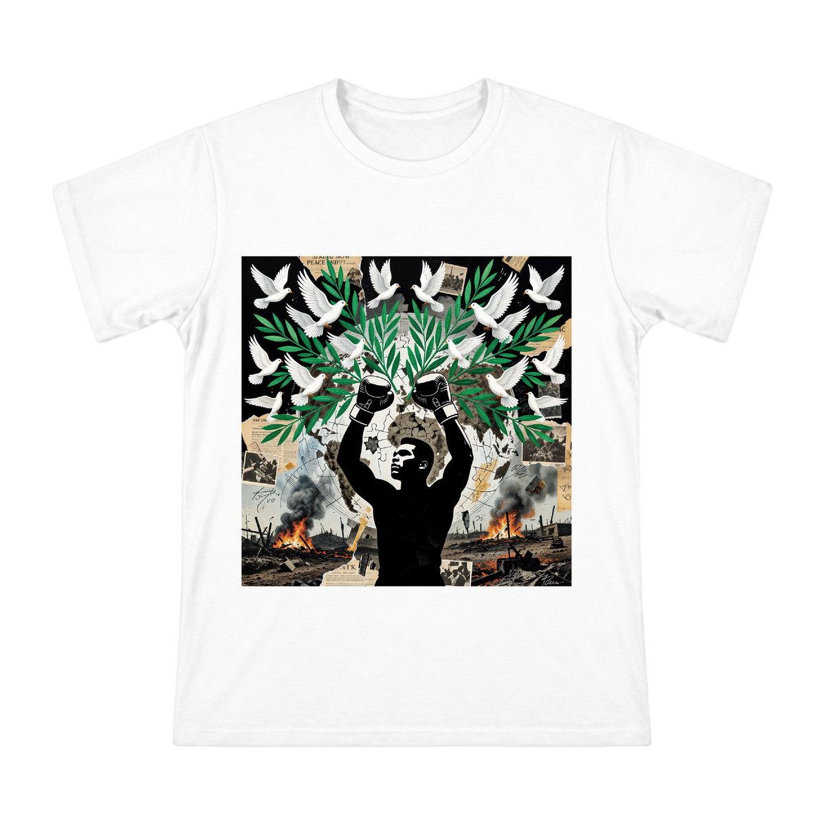 Muhammad Ali Silhouette with Peace Dove Collage Men's Cotton T-Shirt front [ai-pod:4fad32ab4df65aa430aefe38b3e89e74]