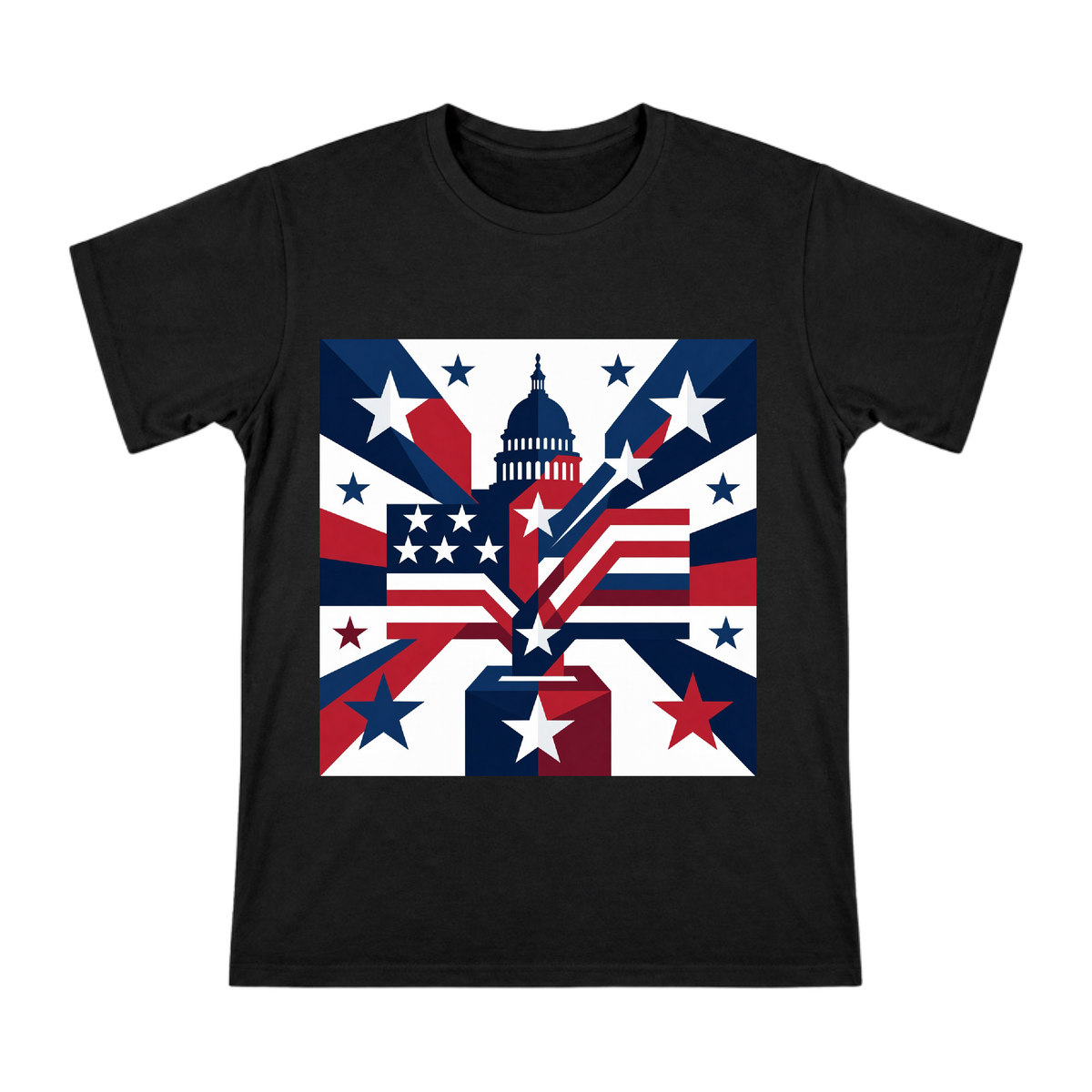 Geometric Stars and Stripes Capitol Silhouette Patriotic Print Men's Short Sleeve T-Shirt front [ai-pod:3fc2efe3c937d2baa60e2edc770be64c]