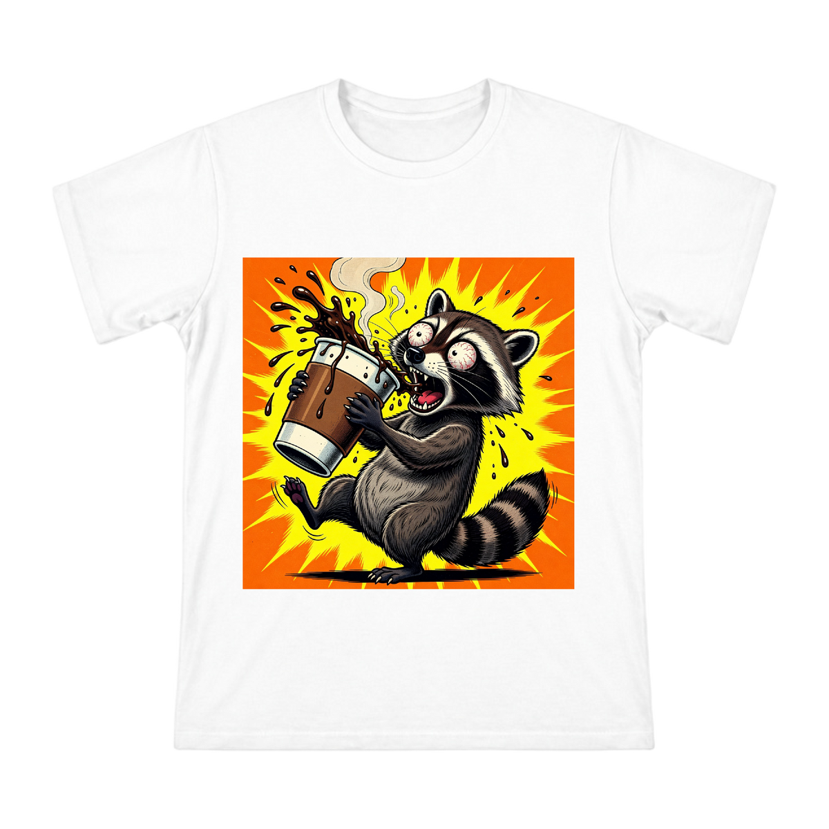 Caffeine-Overloaded Raccoon American Retro Comic Men's Short Sleeve T-Shirt front [ai-pod:e35f371ea027db494be290a2ee4b3df9]