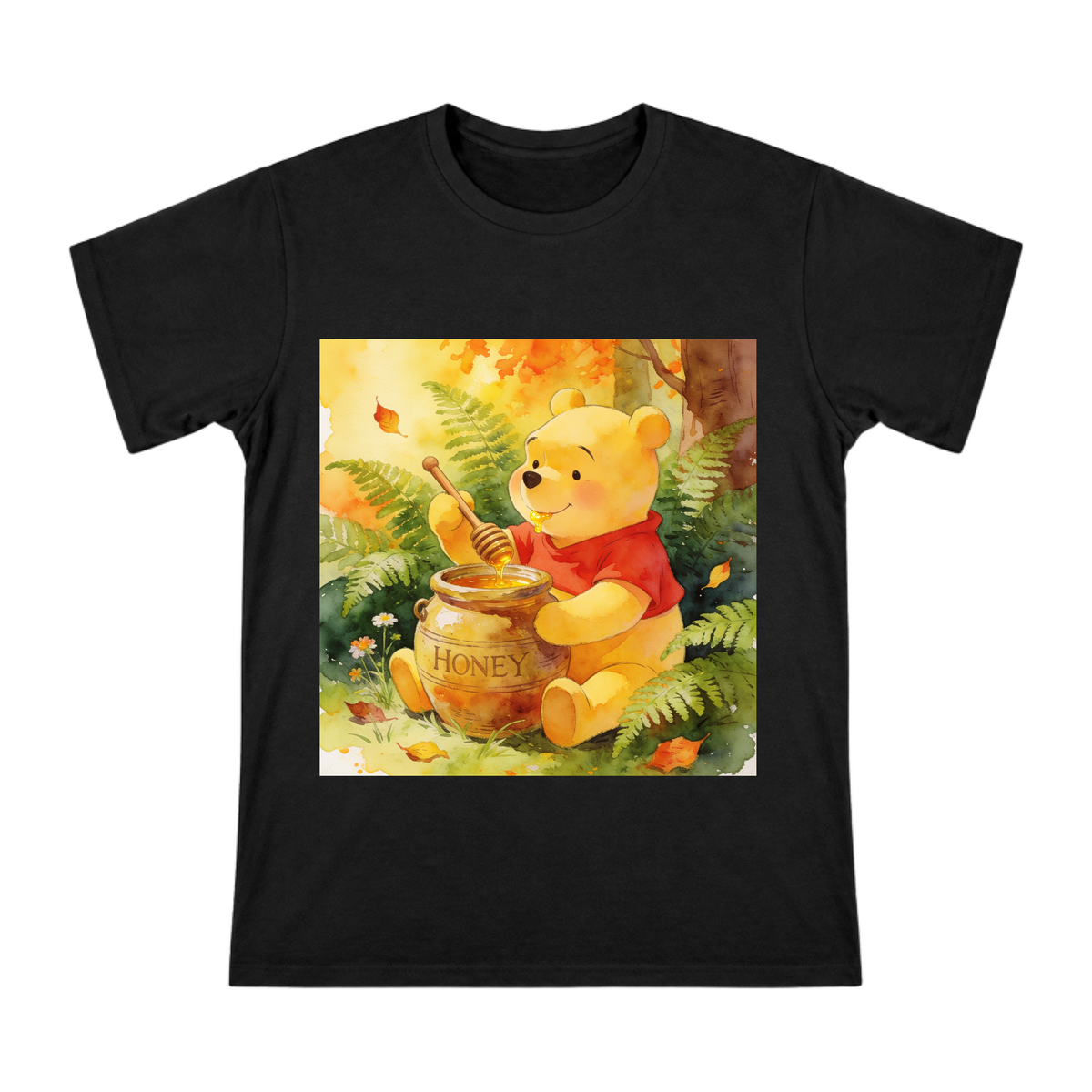Winnie the Pooh Autumn Honey Watercolor Men's Custom T-Shirt front [ai-pod:11b8d2eb3cd91f4a734c5eb81dfef4ff]