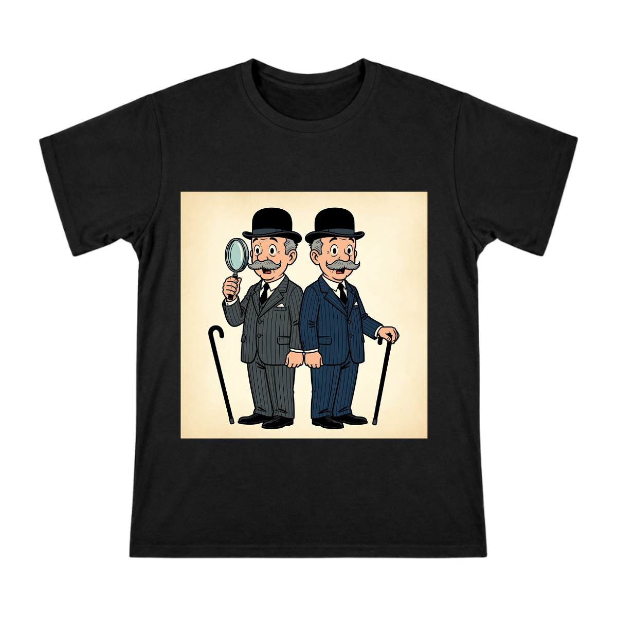 Vintage Detective Duo Comic Illustration Men's Short Sleeve T-Shirt front [ai-pod:2742352c90a7f3d1dded58e3cee44e9f]