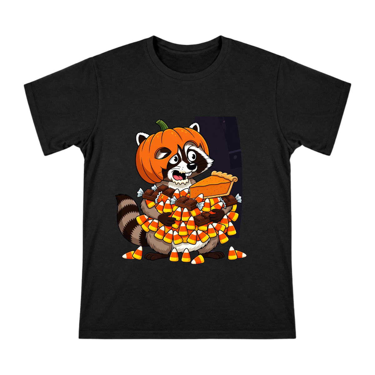 Halloween Raccoon with Candy Harvest Men's Short Sleeve T-Shirt front [ai-pod:7f4ddcc56eda46371e62c3865dbe5dcf]
