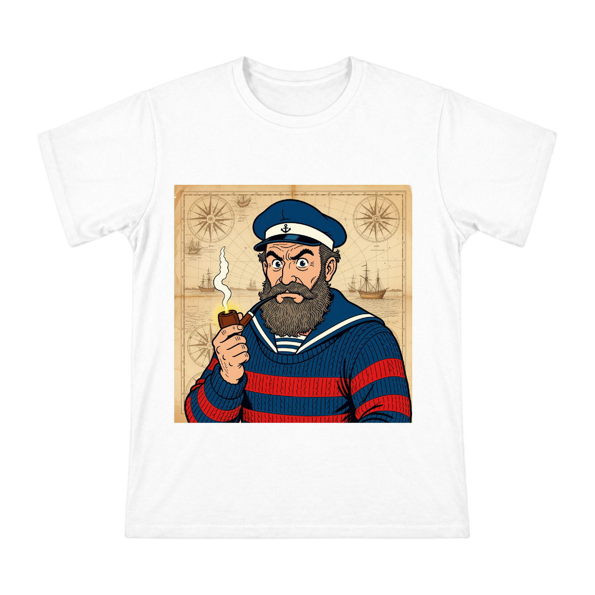 Vintage Comic Captain Haddock Portrait Men's Cotton T-Shirt front [ai-pod:4ebe951ee855df1dd879bac92d0bd804]