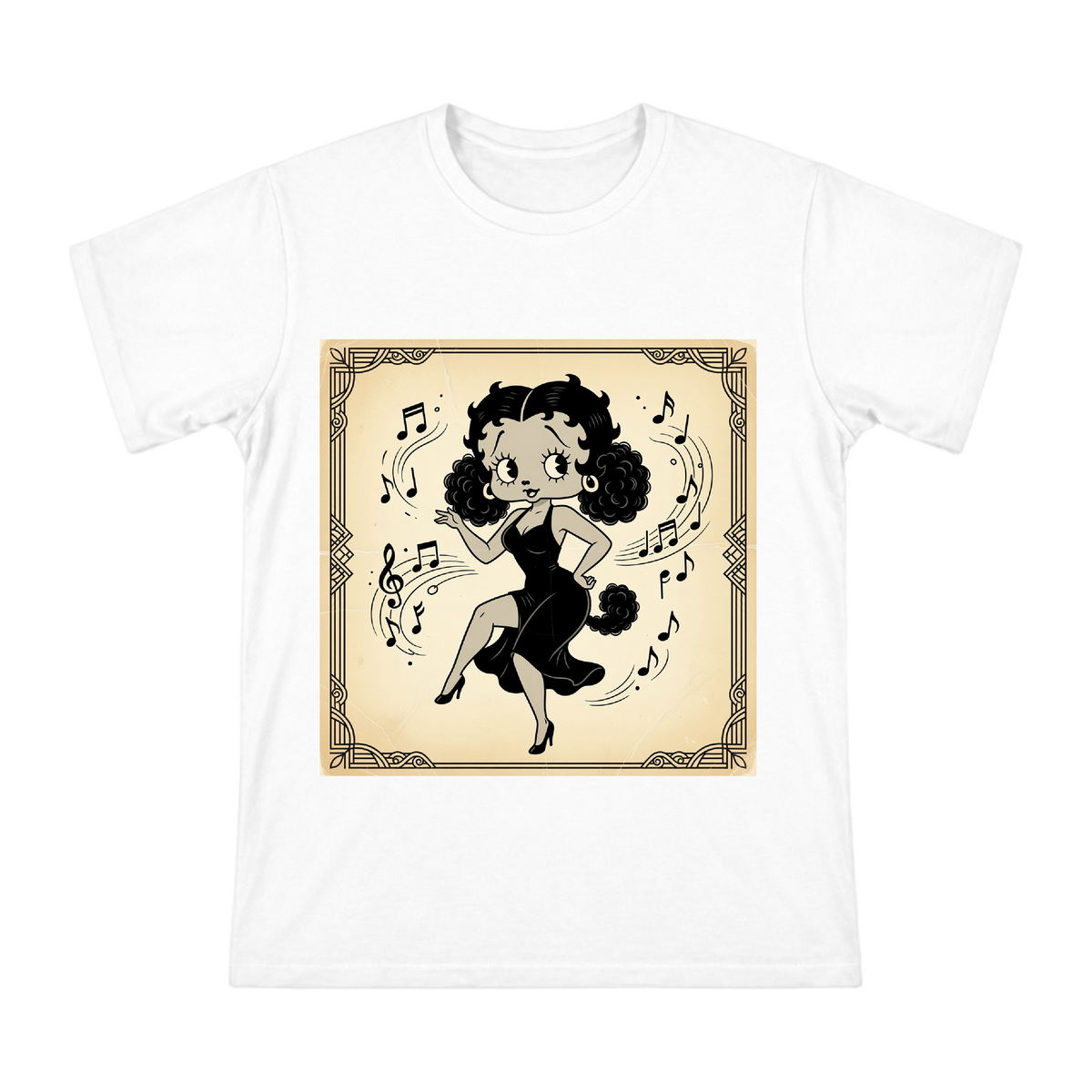 Vintage Jazz Diva and Musical Notes Illustration Men's Short Sleeve T-Shirt front [ai-pod:917f80d1d2bdc90326a1bf8d6b087b7d]