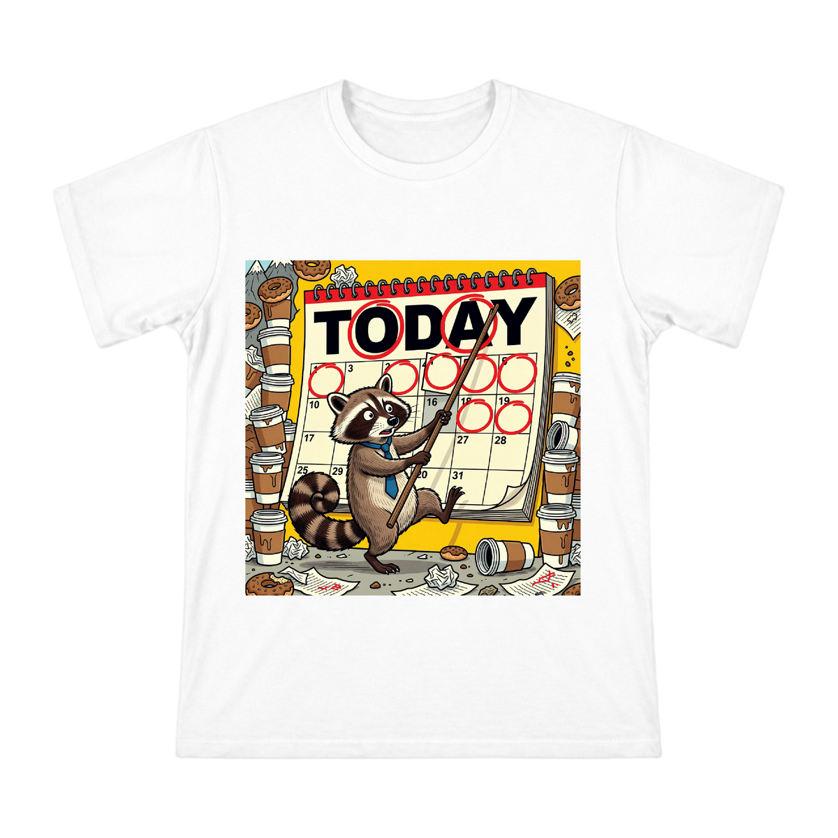 Procrastinating Raccoon Calendar Art Men's Short Sleeve T-Shirt front [ai-pod:d5cdb3c66f129239095434afcf167563]