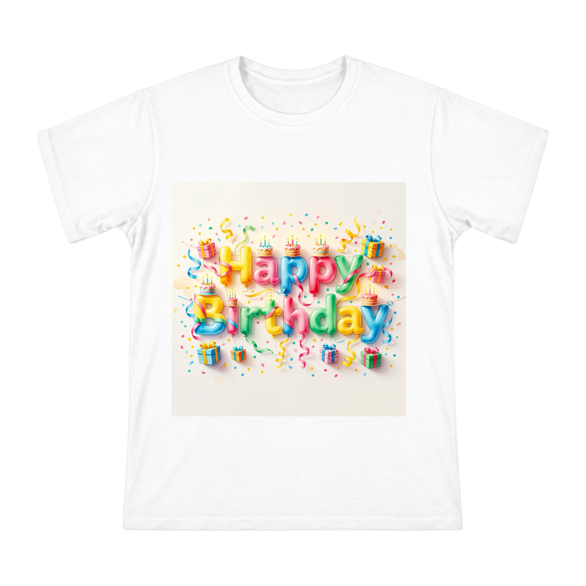 Happy Birthday Balloon Typography Art on Men's Premium Cotton T-Shirt front [ai-pod:a9d5b7042b45fa163450e281ee0baaa6]