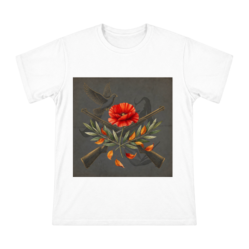 Remembrance Poppy and Crossed Rifles Vintage Illustration Men's Cotton T-Shirt front [ai-pod:63e8e123fd2f29f22db3c956c2528fd5]