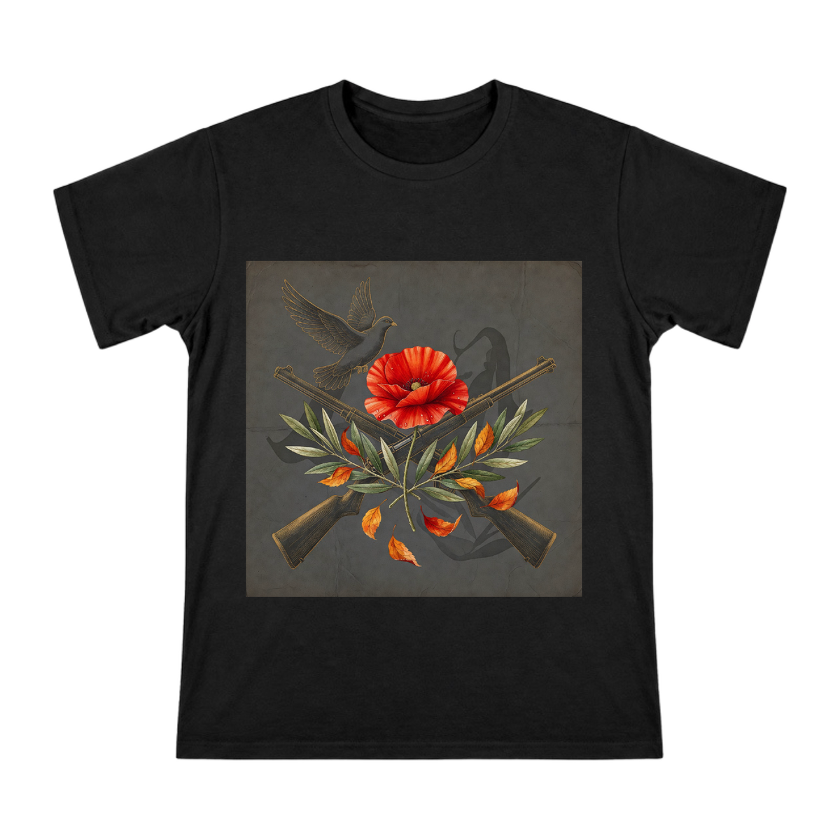 Remembrance Poppy and Crossed Rifles Vintage Illustration Men's Cotton T-Shirt front [ai-pod:b4b73c90ce4f91f1d8023e21933cbf89]