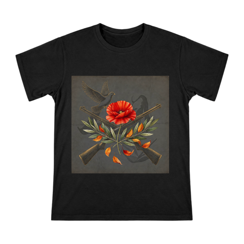 Remembrance Poppy and Crossed Rifles Vintage Illustration Men's Cotton T-Shirt front [ai-pod:b4b73c90ce4f91f1d8023e21933cbf89]